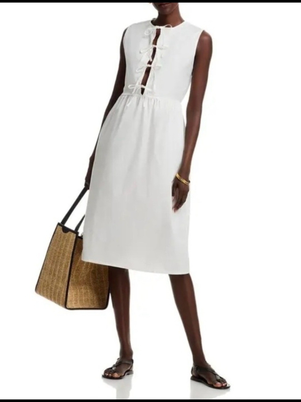 The Lulo Project Hortensia Tie-Front Sleeveless Midi Dress in White